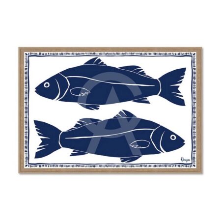 Cadre Poissons Bleus Fond Blanc