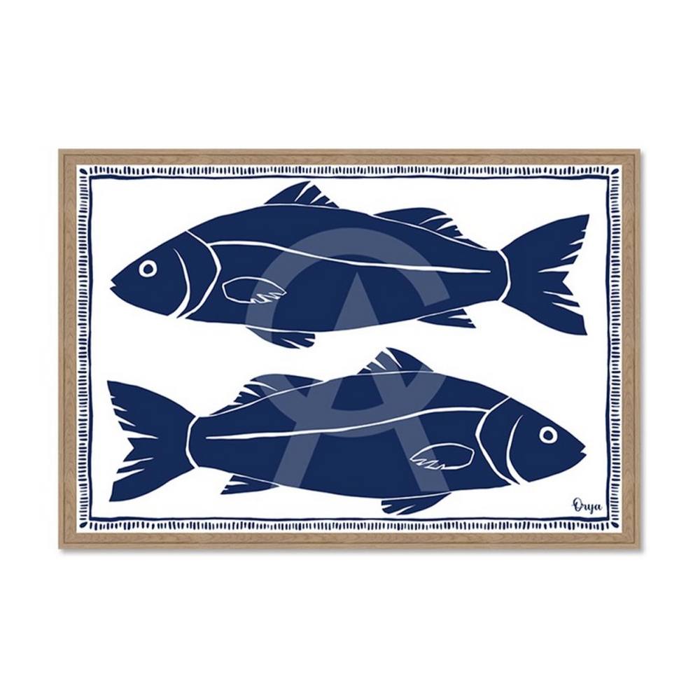 Cadre Poissons Bleus Fond Blanc