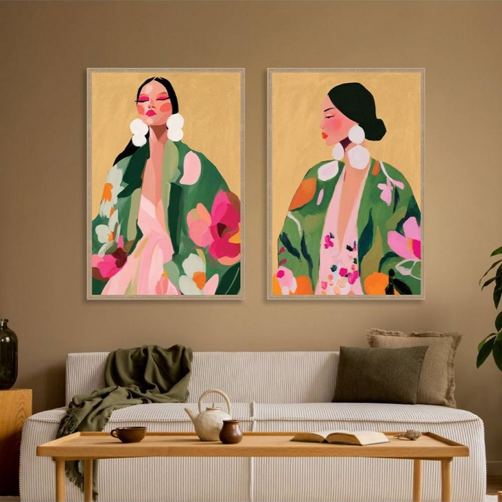 Déco Femmes Vestes Vertes Fleuris