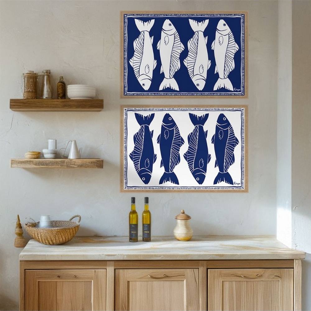 Décoration cuisine Poissons Bleus Blancs