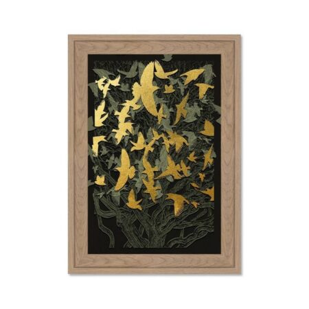 Mini Tableau Oiseaux Vert Doré