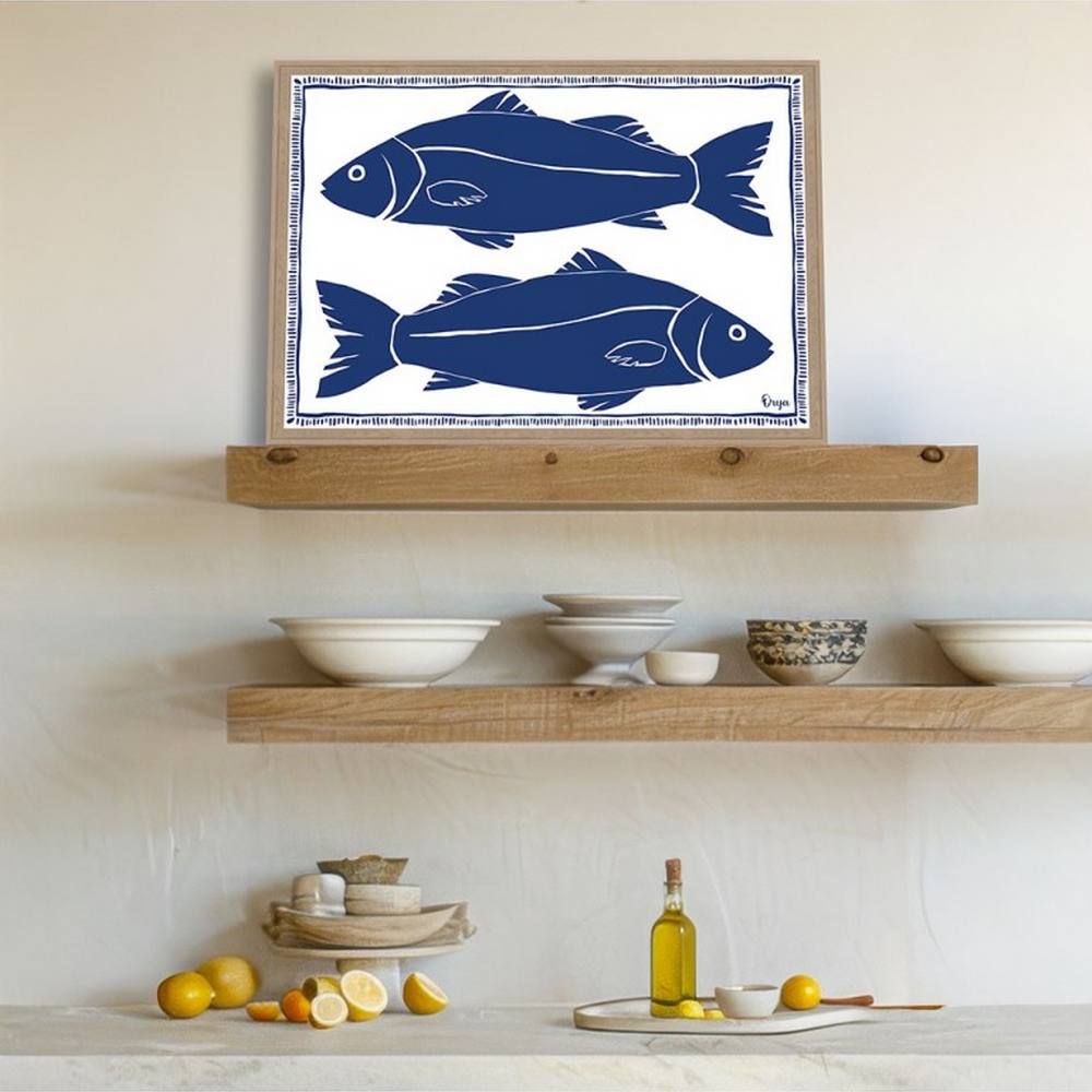 Objet deco cuisine Poisson Bleu Fond Blanc