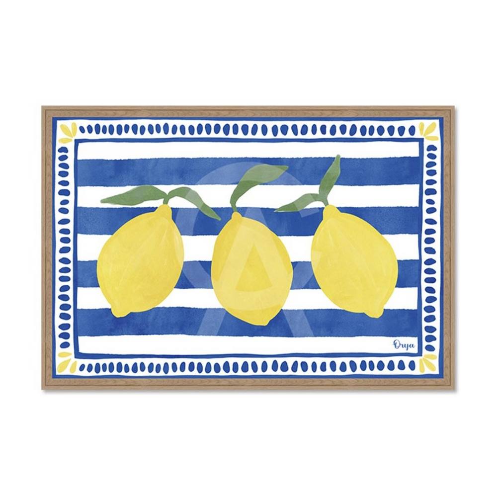 Tableau Citrons Jaunes Rayures Bleues Blanches
