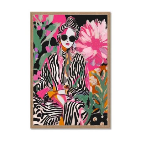 Tableau Femme Robe Rayures Noir Blanc