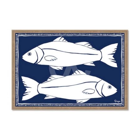 Tableau Poissons Blanc Fond Bleu