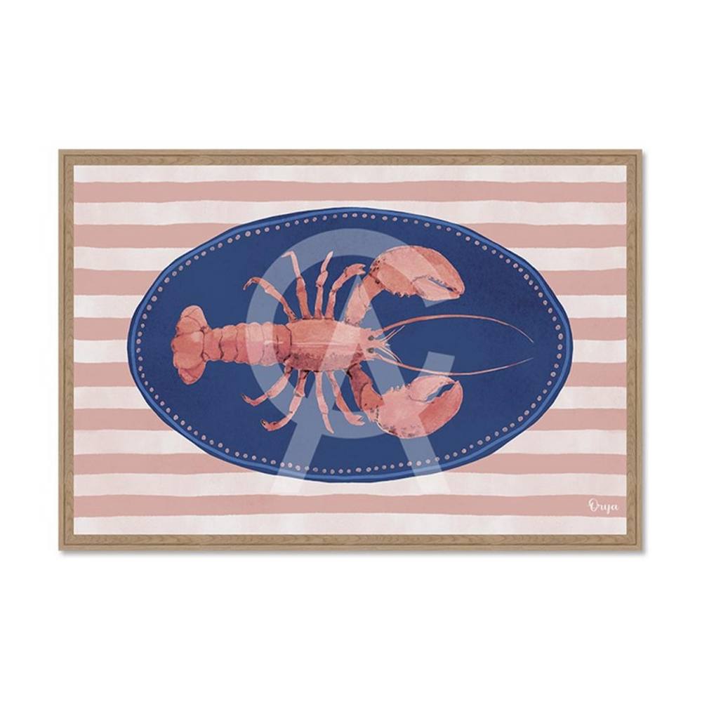 Tableau Rétro Homard Rayures Roses
