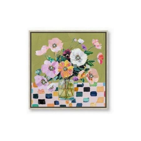 Petite Toile Bouquet Fleurs Table Multicolore