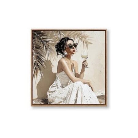 Petite Toile Encadrée Femme Verre Vin
