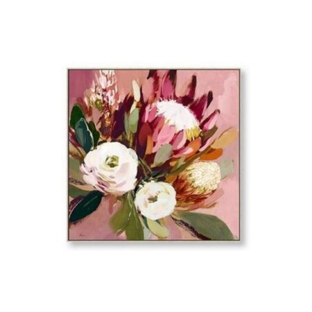 Petite Toile Bouquet Fleurs Roses Blanches