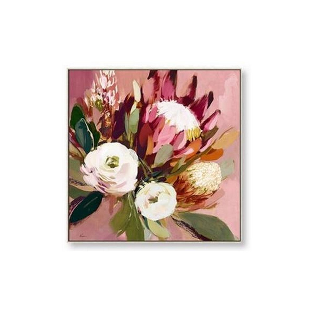 Petite Toile Bouquet Fleurs Roses Blanches