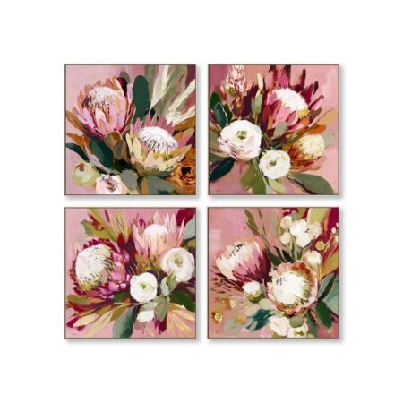 Set de 4 Petites Toiles Bouquets Roses