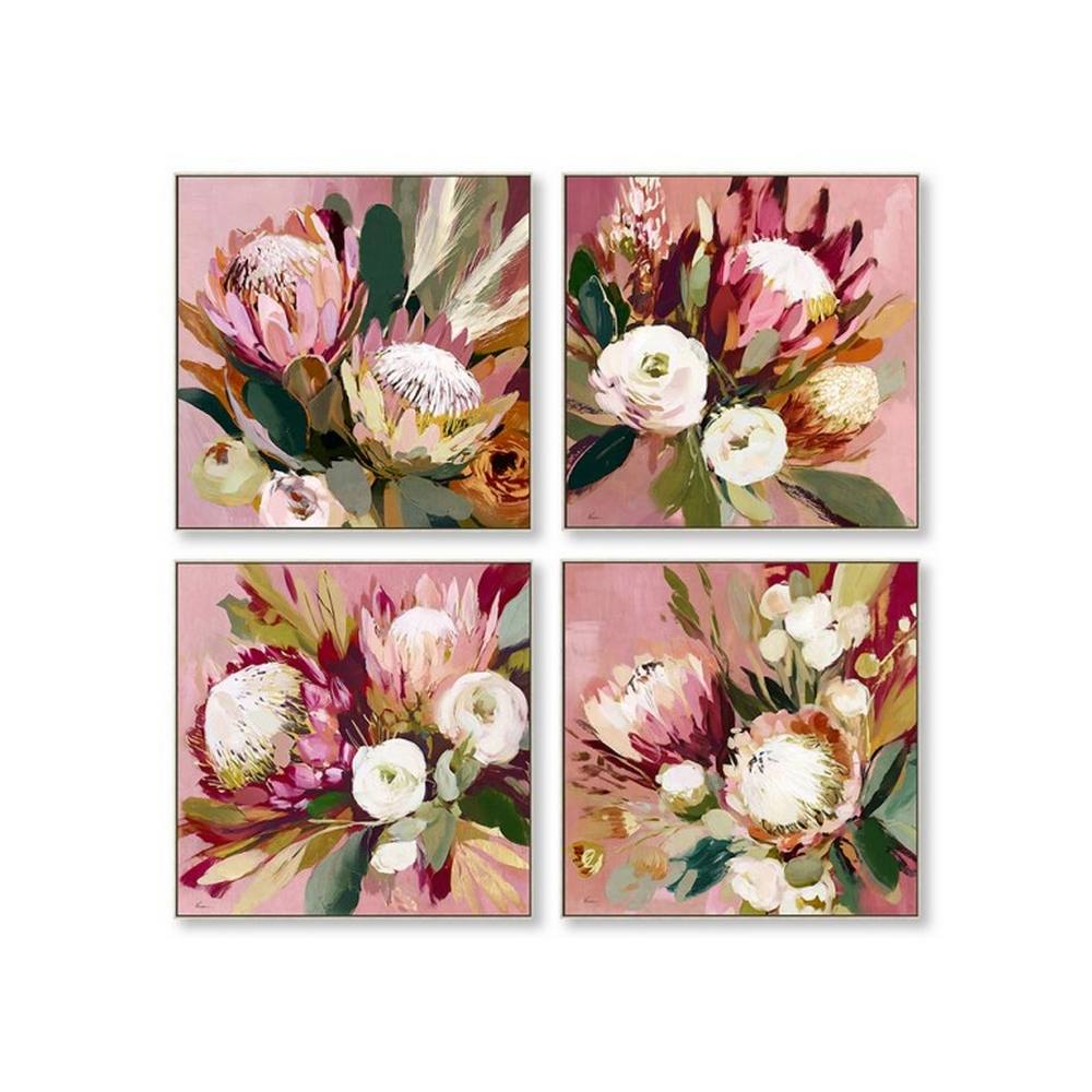Set de 4 Petites Toiles Bouquets Roses
