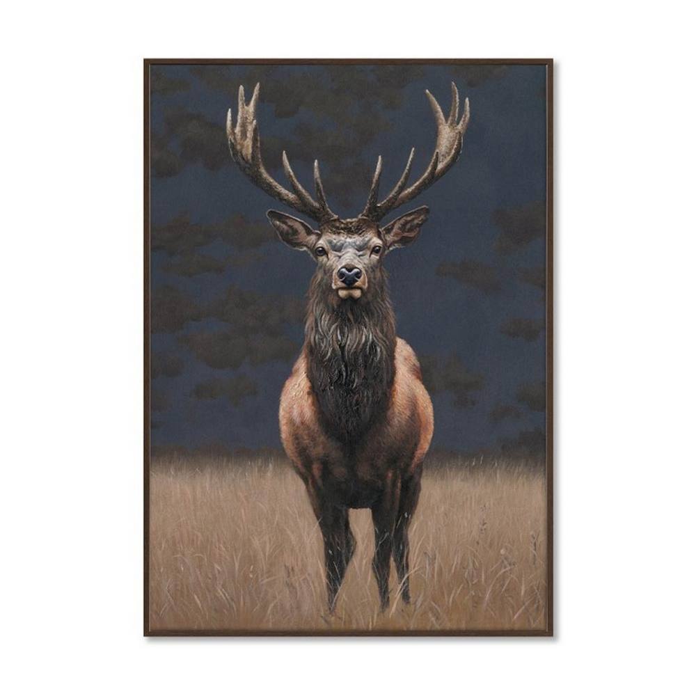 toile_cerf_encadree_decoration_murale_cadre_bois_fonce_animal_foret_03.3533 Toile Cerf Encadrée Décoration Murale