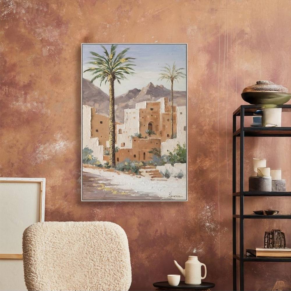 Toile décorative désert bâtiments palmiers