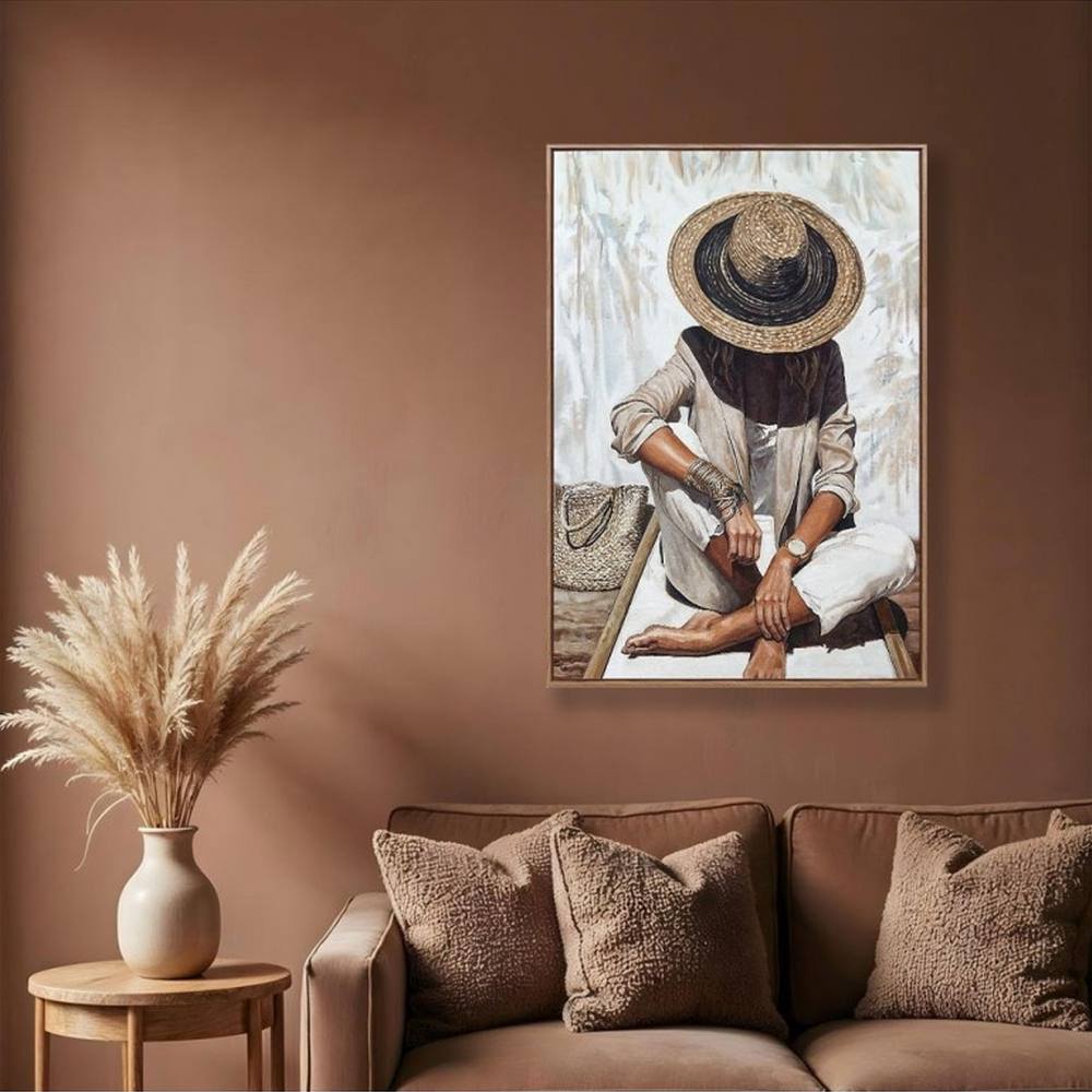 toile encadrée femme assise salon deco boheme