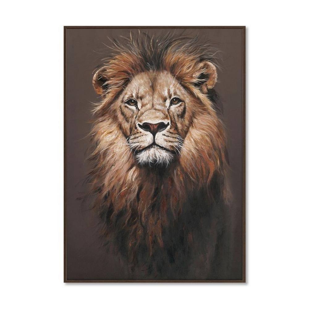 toile_encadree_lion_cadre_bois_fonce_animal_savane_03.3535 Toile Encadrée Lion