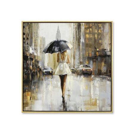 Toile Femme Pluie Rue Parapluie