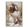 toile_naturel_femme_chapeau_paille_assise_boheme_palmiers_encadree_03.3549 Toile Naturel Femme Chapeau Paille