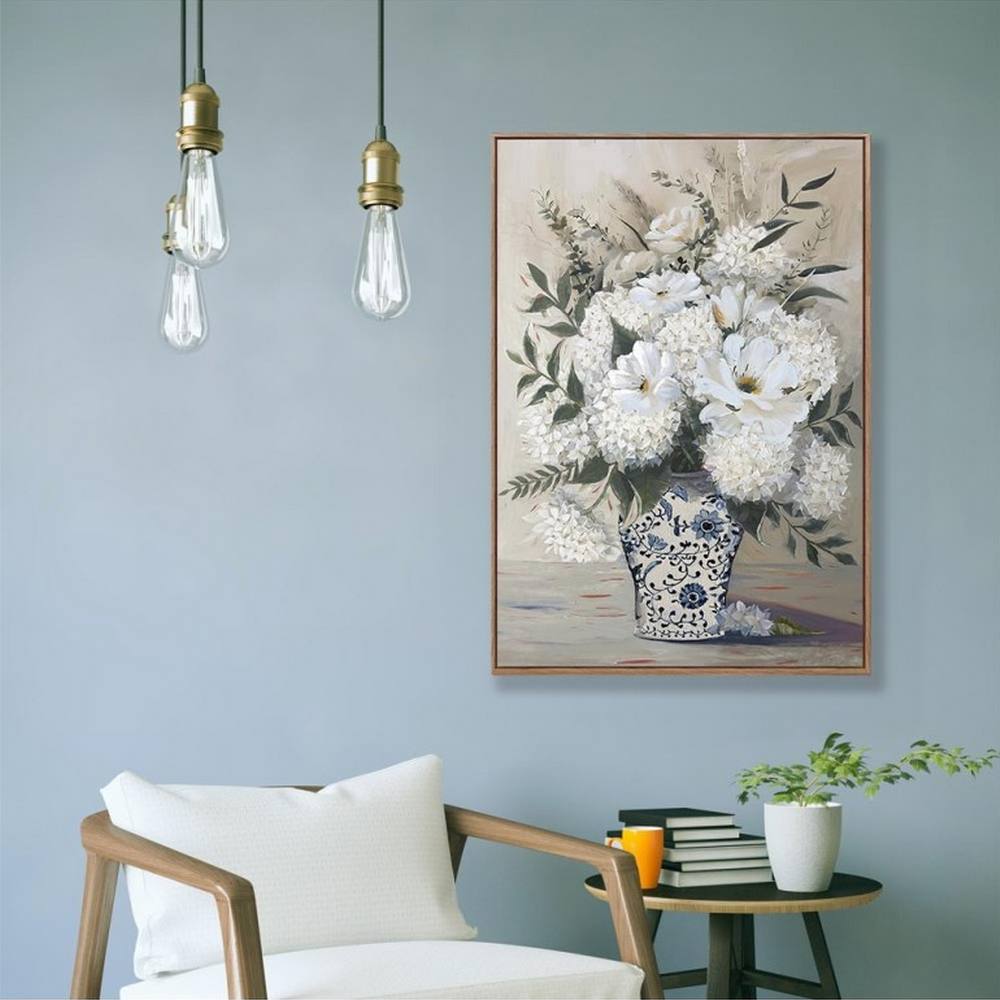 Toile pot fleurs céramique vase bleu blanc