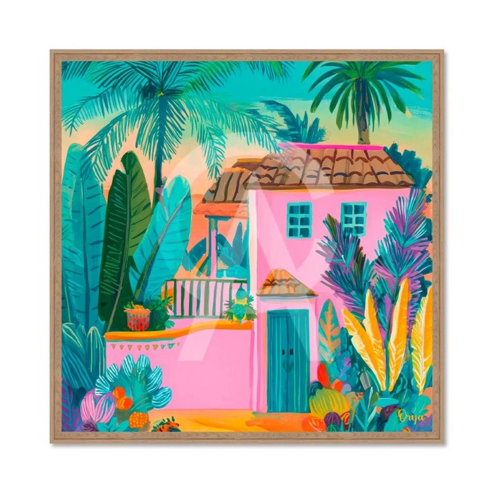 Cadre Maison Rose Palmiers Orya