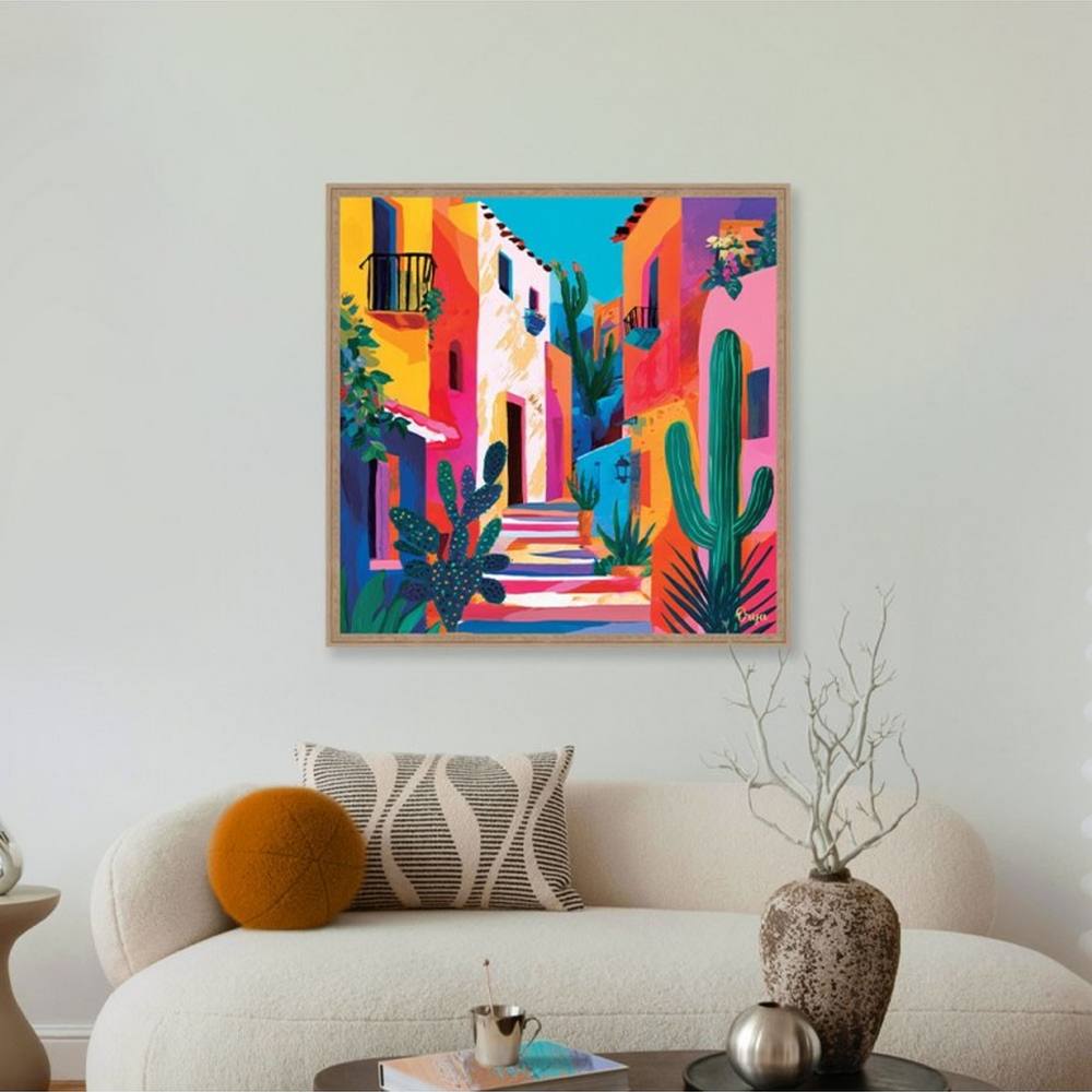cadre_ruelle_colore_multicolore_deco_mediterraneenne_carre_orya_caf_26171 Cadre Ruelle Multicolore Orya