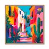 tableau_carre_rue_coloree_cactus_plantes_escaliers_mediteranee_orya_caf-26171 Tableau Carré Colorée Cactus Plantes