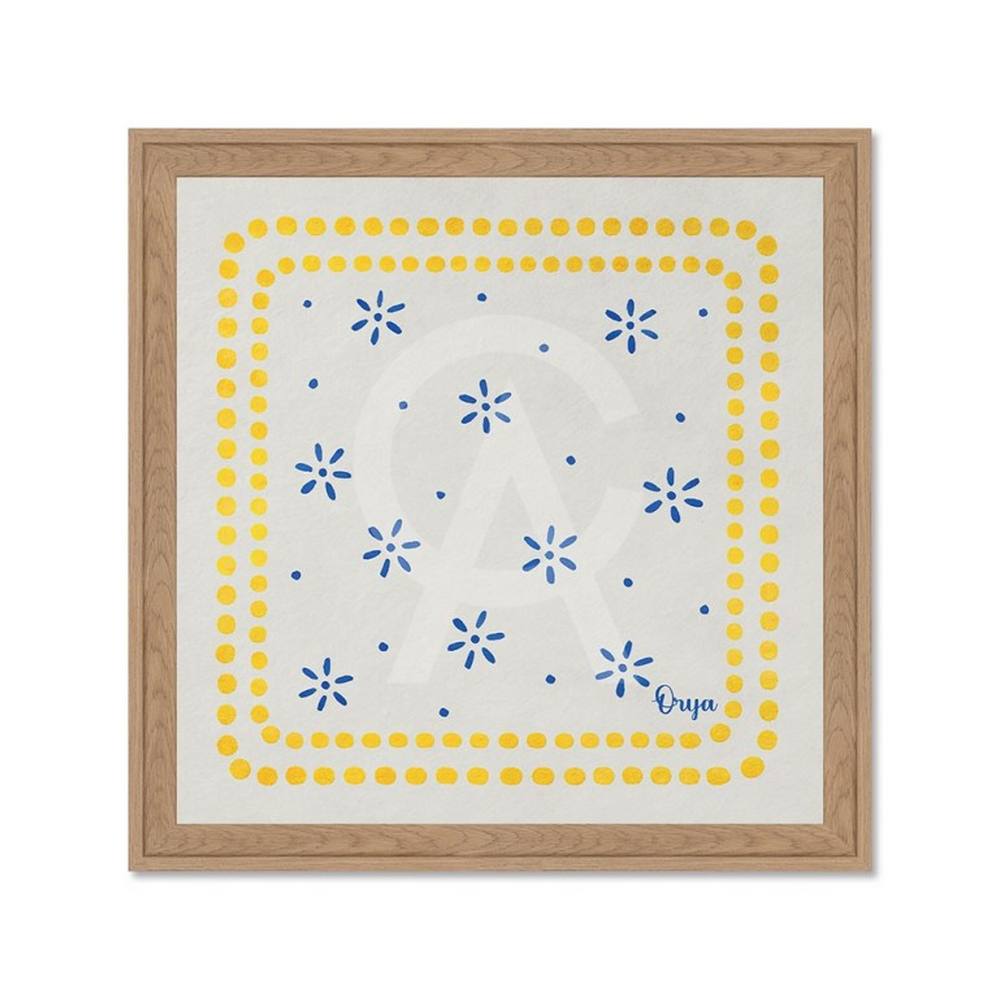 Tableau Fleurs Bleues Points Jaunes
