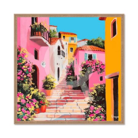 Tableau Maison Jaune et Rose