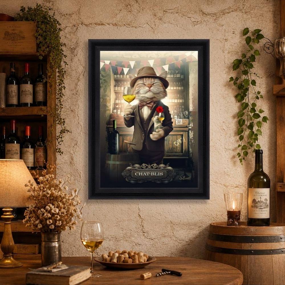 Cadre Sylvain Binet Chat-Blis Vin Blanc