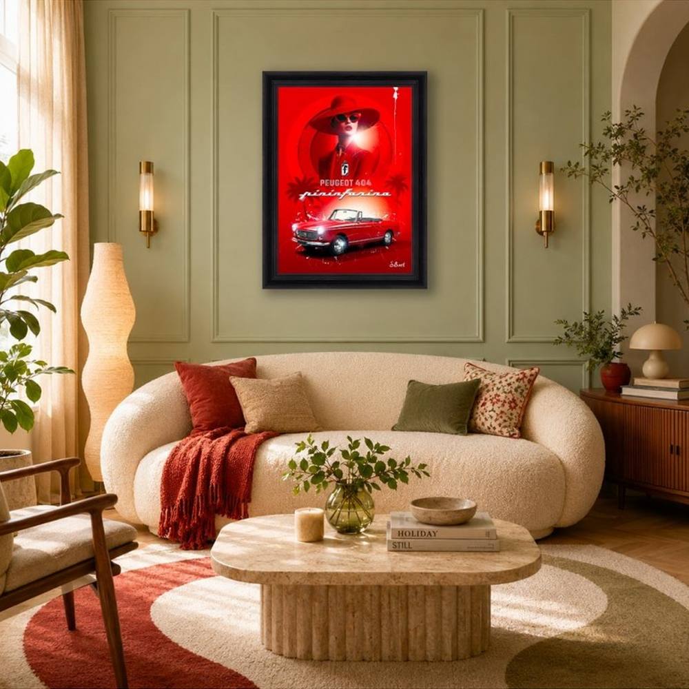 cadre_sylvain_binet_peugeot_404_decoration_originale_rouge_salon Peugeot 404