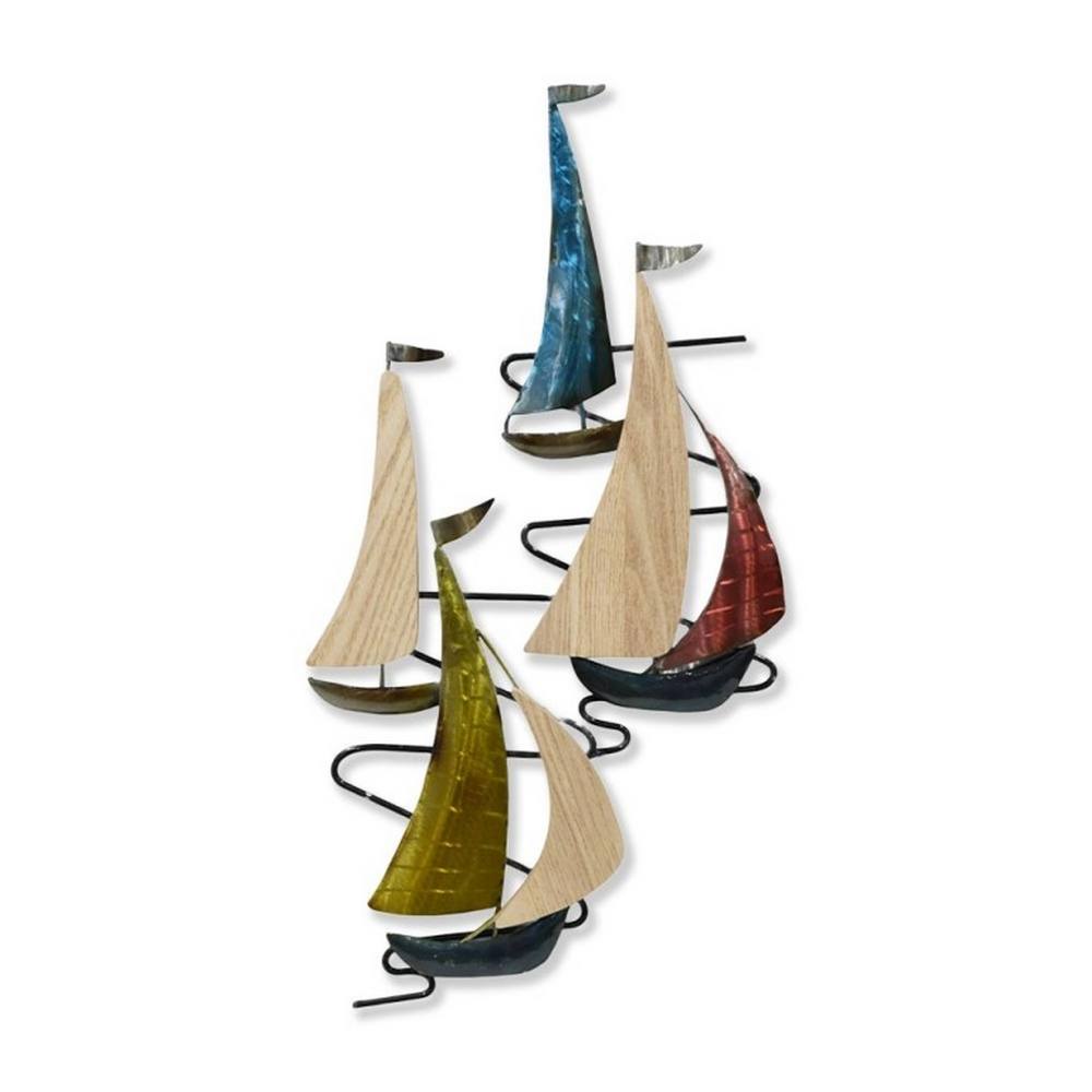 décoration_bord_de_mer_sculpture_en_metal_4_voiliers_olive_bleu_bordeaux_bois_06.567