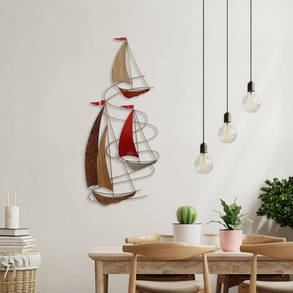 idee_deco_salon_sculpture_en_metal_bateau_bois_rouge_06.559 Sculpture Métal & Bois Voiliers