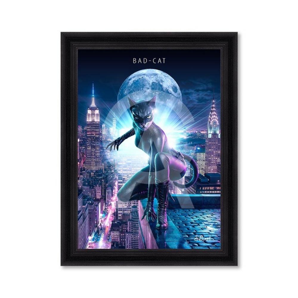 tableau_bad_cat_chat_super_heros_cat_woman_ville_dc_comics_paris Tableau Bad Cat Sylvain Binet