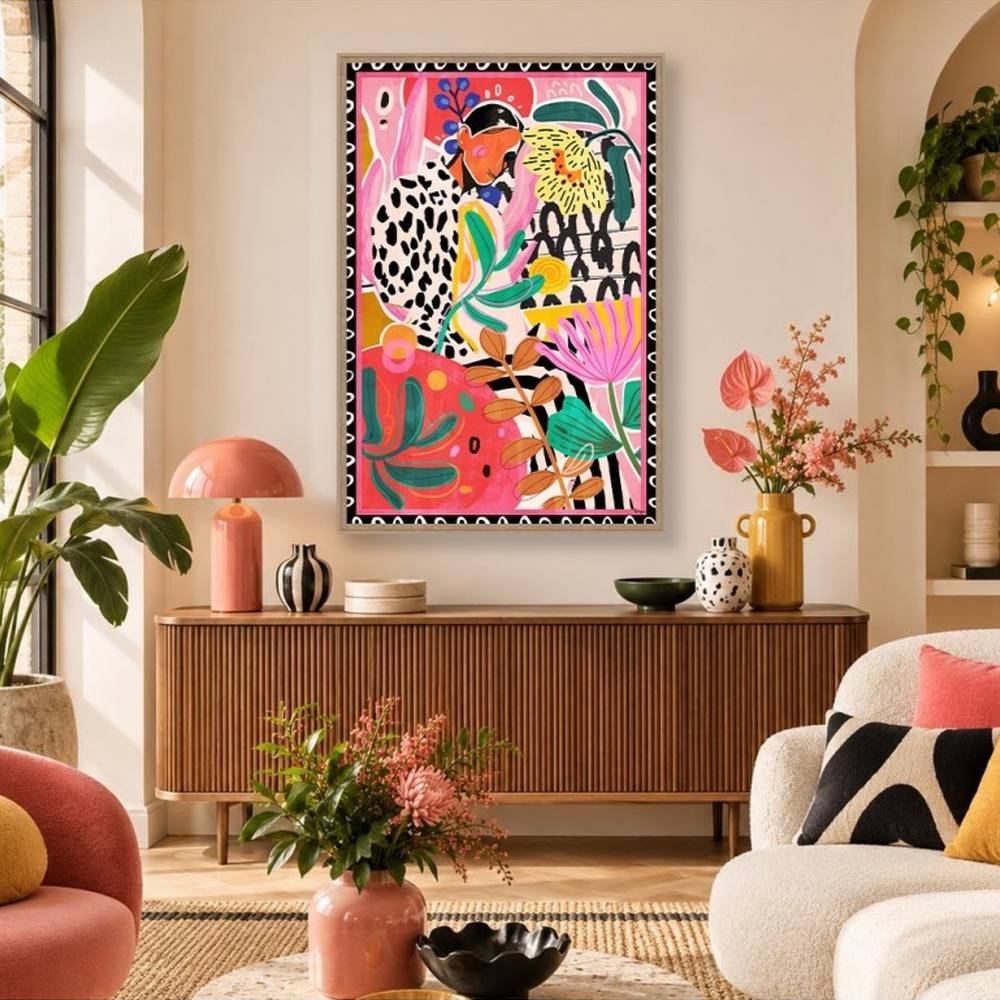Cadre Déco Murale Femme Fleurs