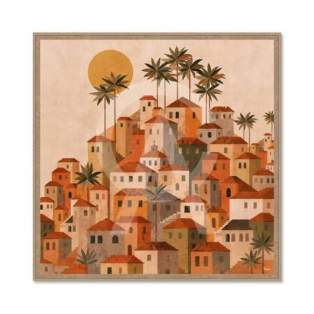 Tableau Carré Village Orange Ocre Orya