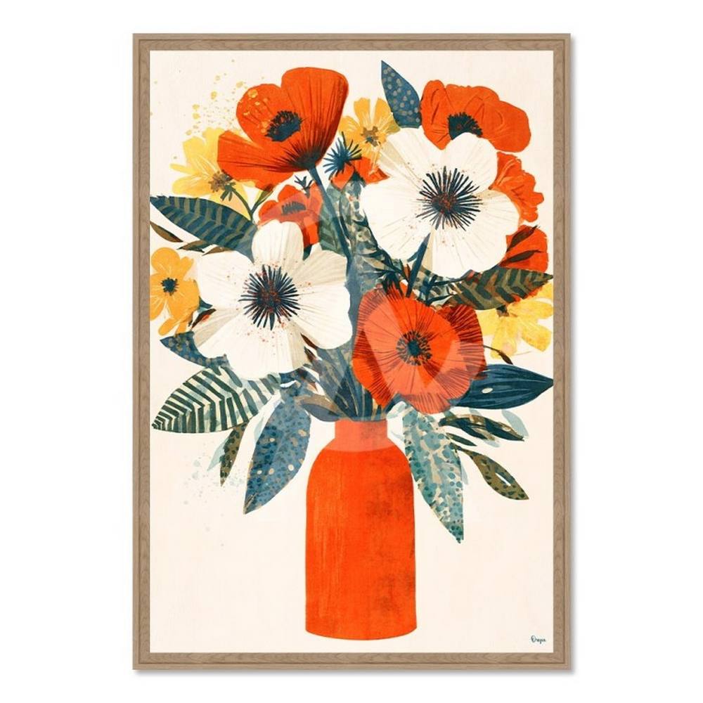 Tableau Vase Orangé Fleurs Orya